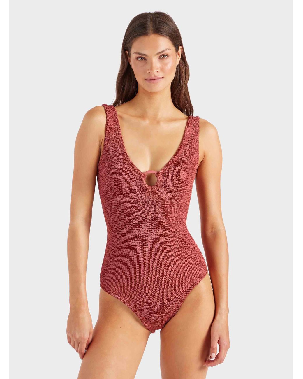 Hunza G Coverage Celine Swim With Tonal Hoops in Red | Lyst