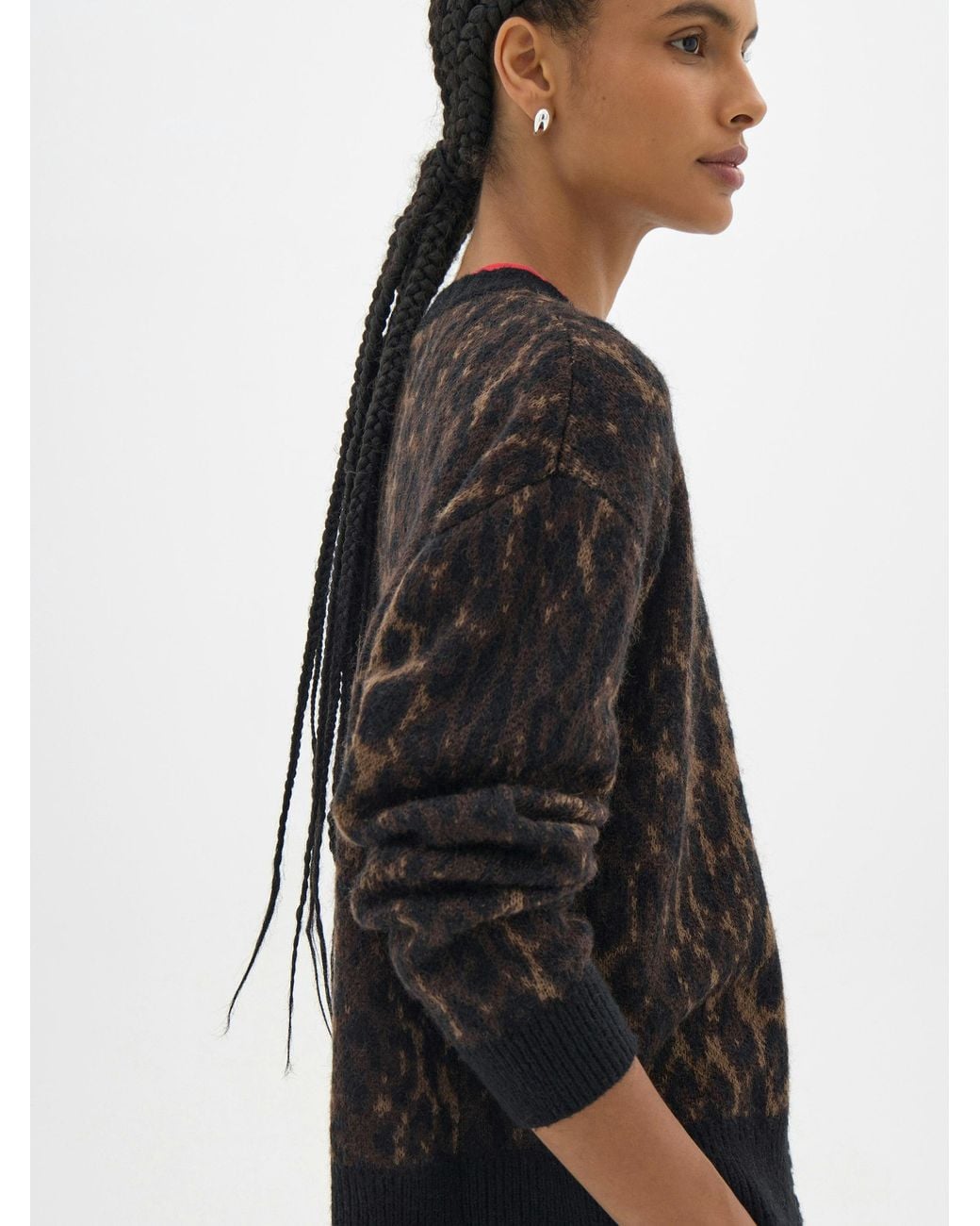 Hush Black Crew Neck Animal Jacquard Cardigan With Mohair