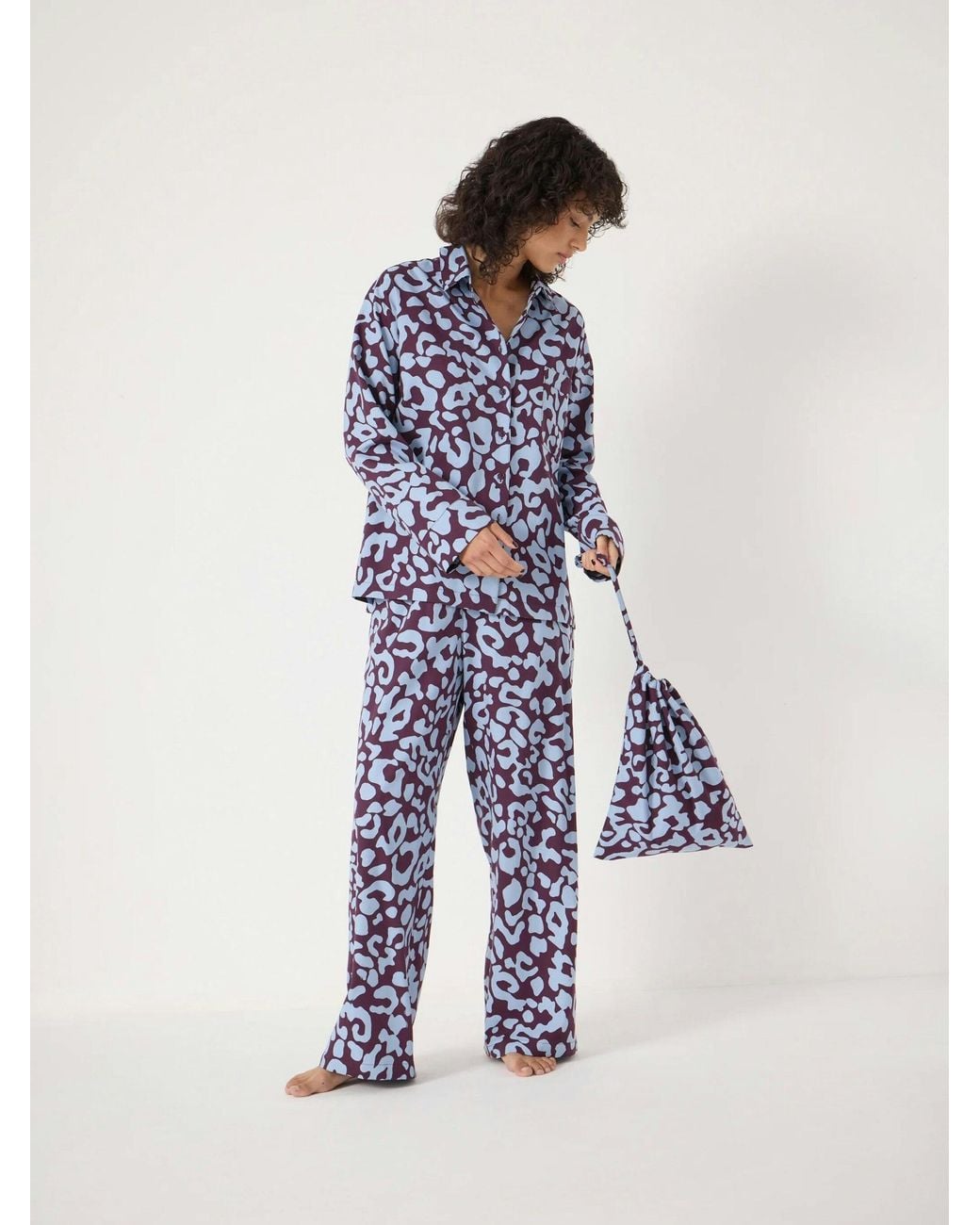 Hush Blue Brushed Cotton Animal Print Pyjamas