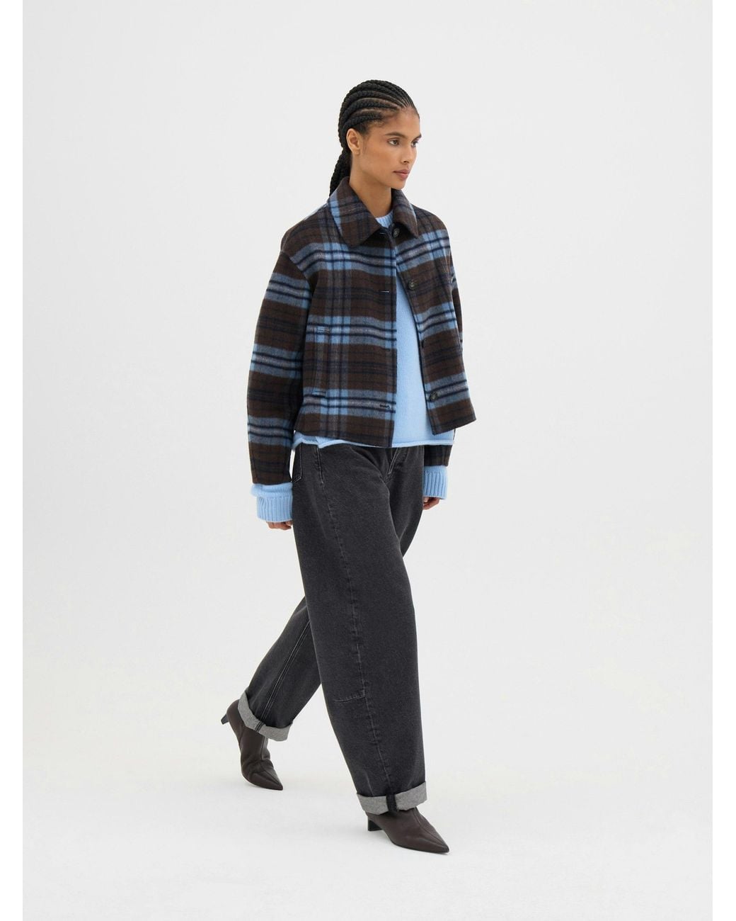 Hush Blue Rix Double Faced Wool Check Jacket