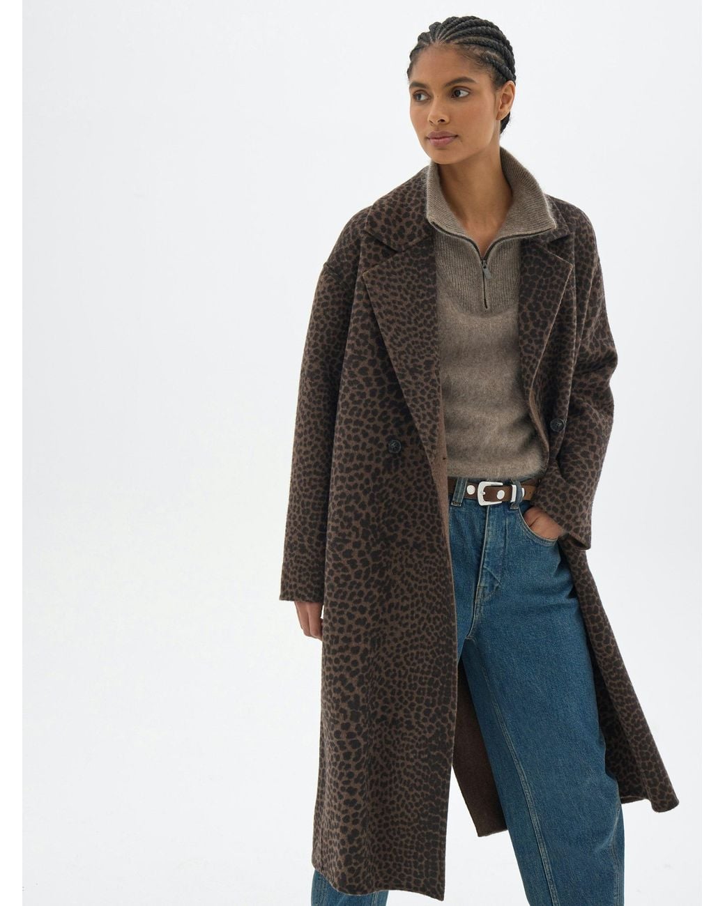 Hush Multicolor Mili Pure Wool Double Faced Leopard Coat