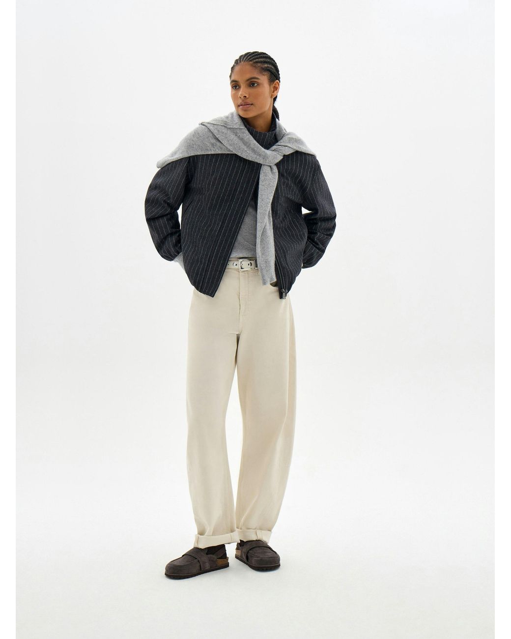 Hush Blue Maple Pinstripe Wool Blend Bubble Jacket