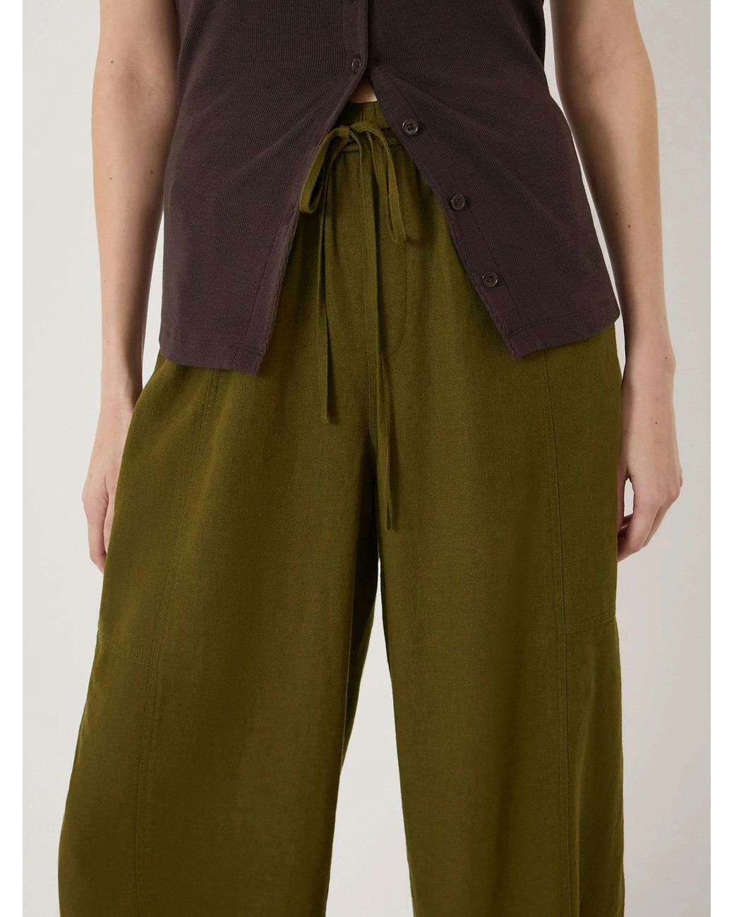 Hush Green Tovi Linen Blend Barrel Leg Trousers