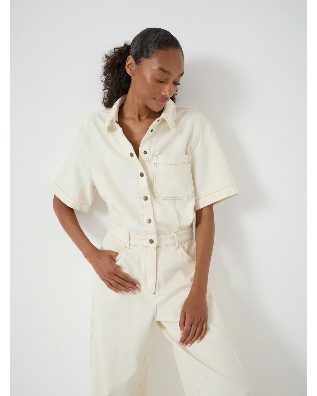 Hush Natural Evelyn Short Sleeve Denim Jumpsuit