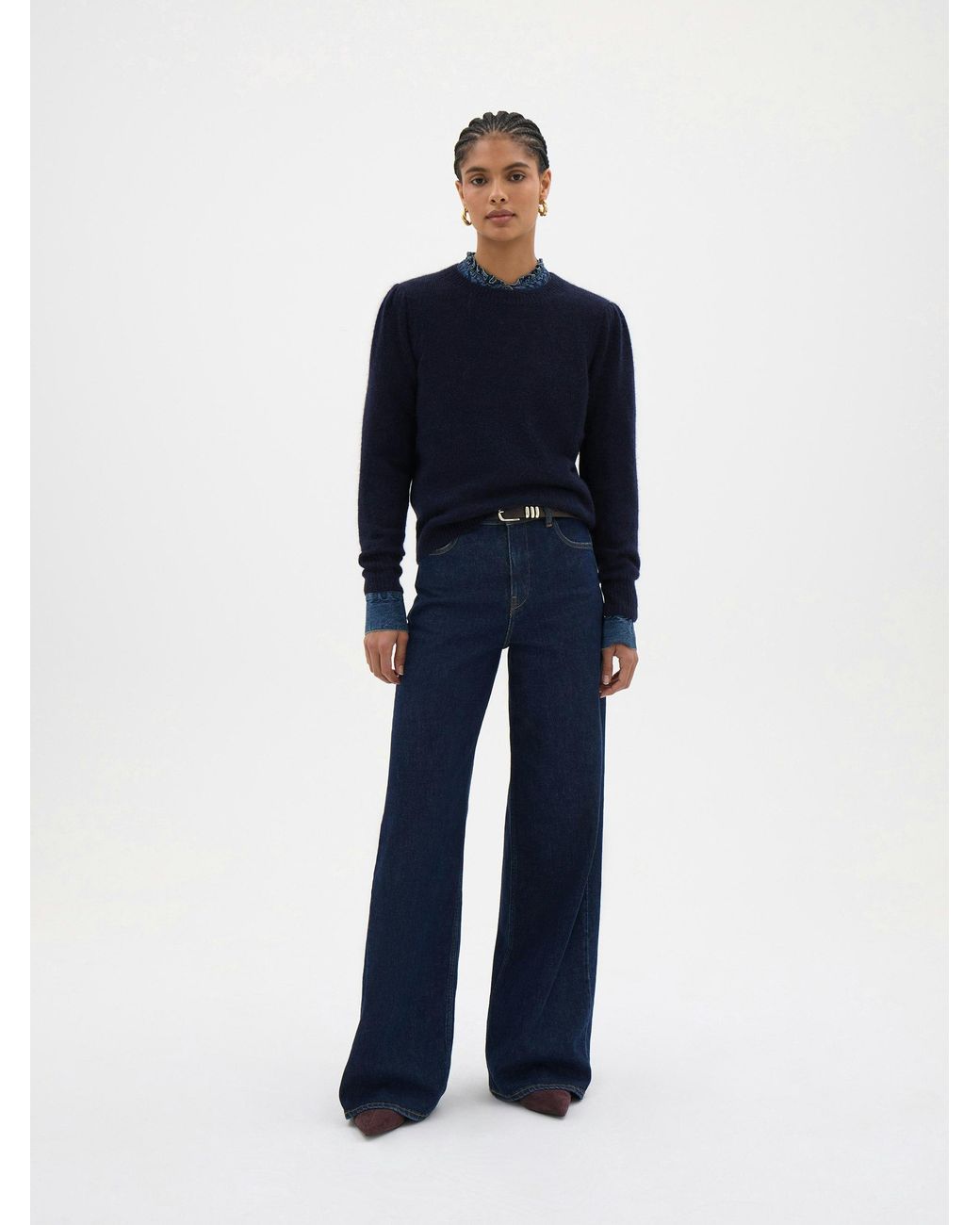 Hush Blue Gathered Shoulder Wool Blend Jumper