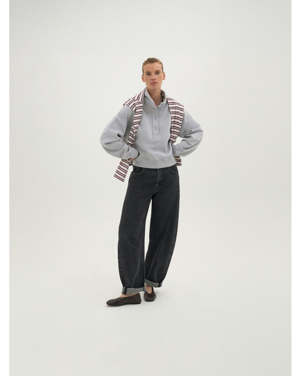 Hush Gray Hendrix Half Placket Cotton Sweatshirt