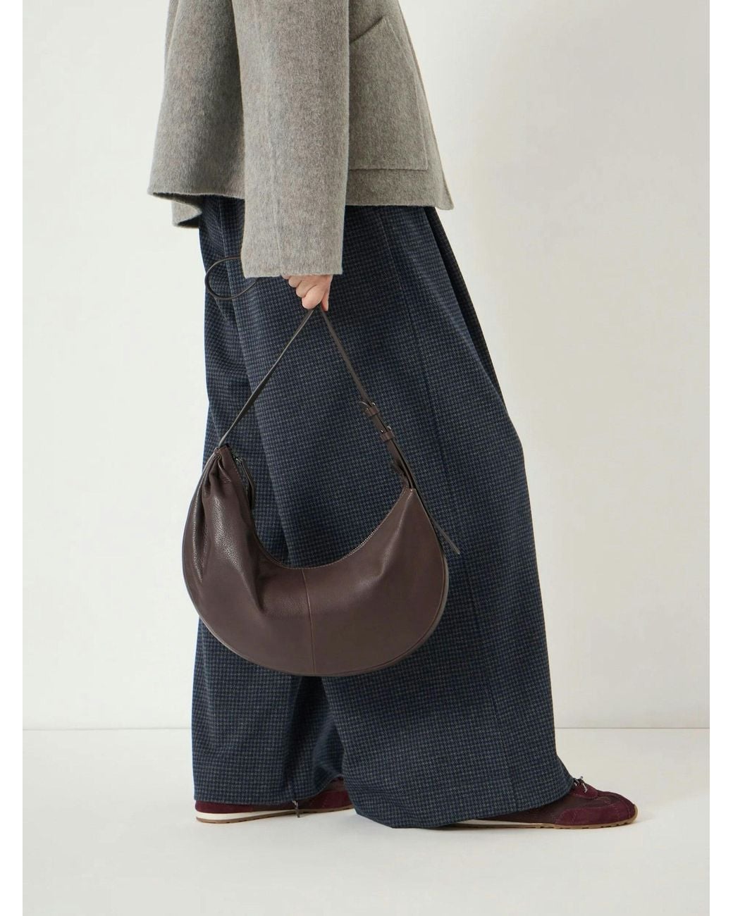 Hush White Romy Ruched Leather Crescent Bag