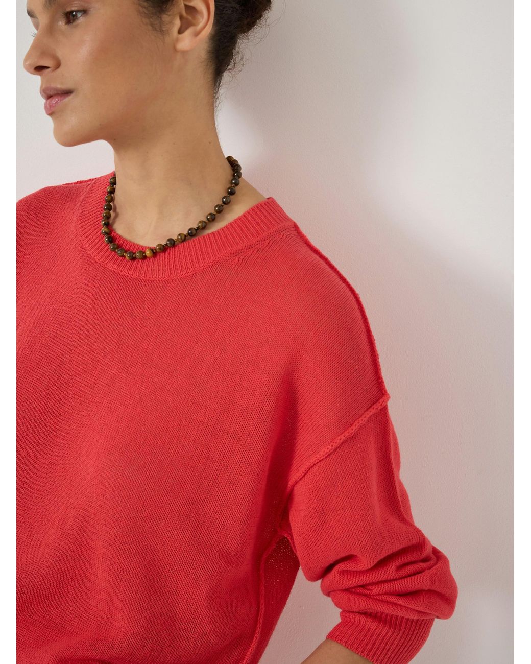 Hush Red Cindy Linen Blend Crew Neck Jumper
