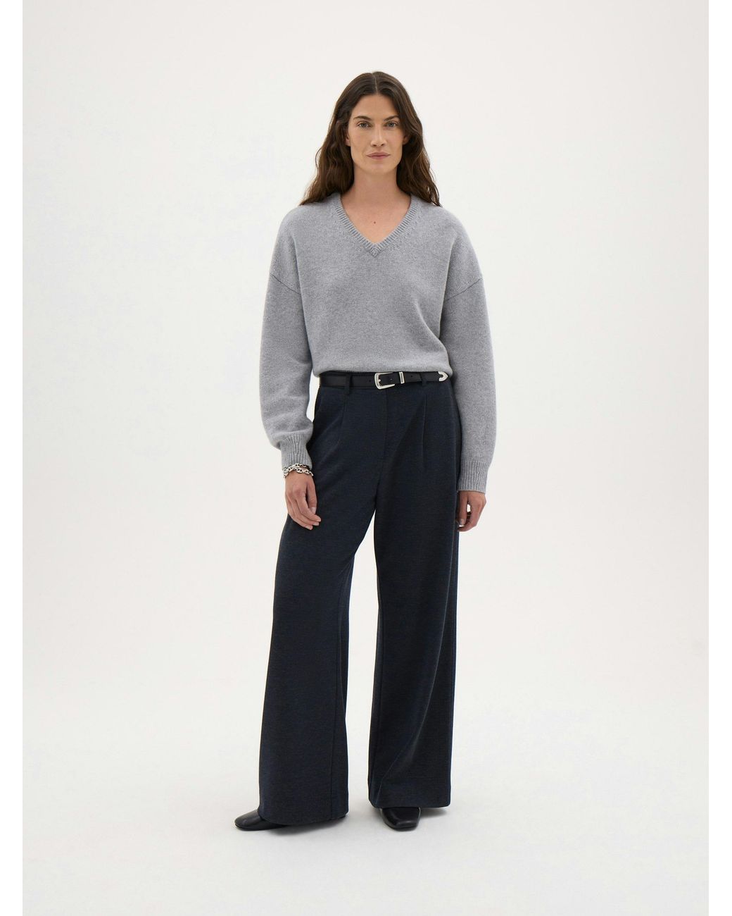 Hush Gray Millie Merino Wool V Neck Jumper