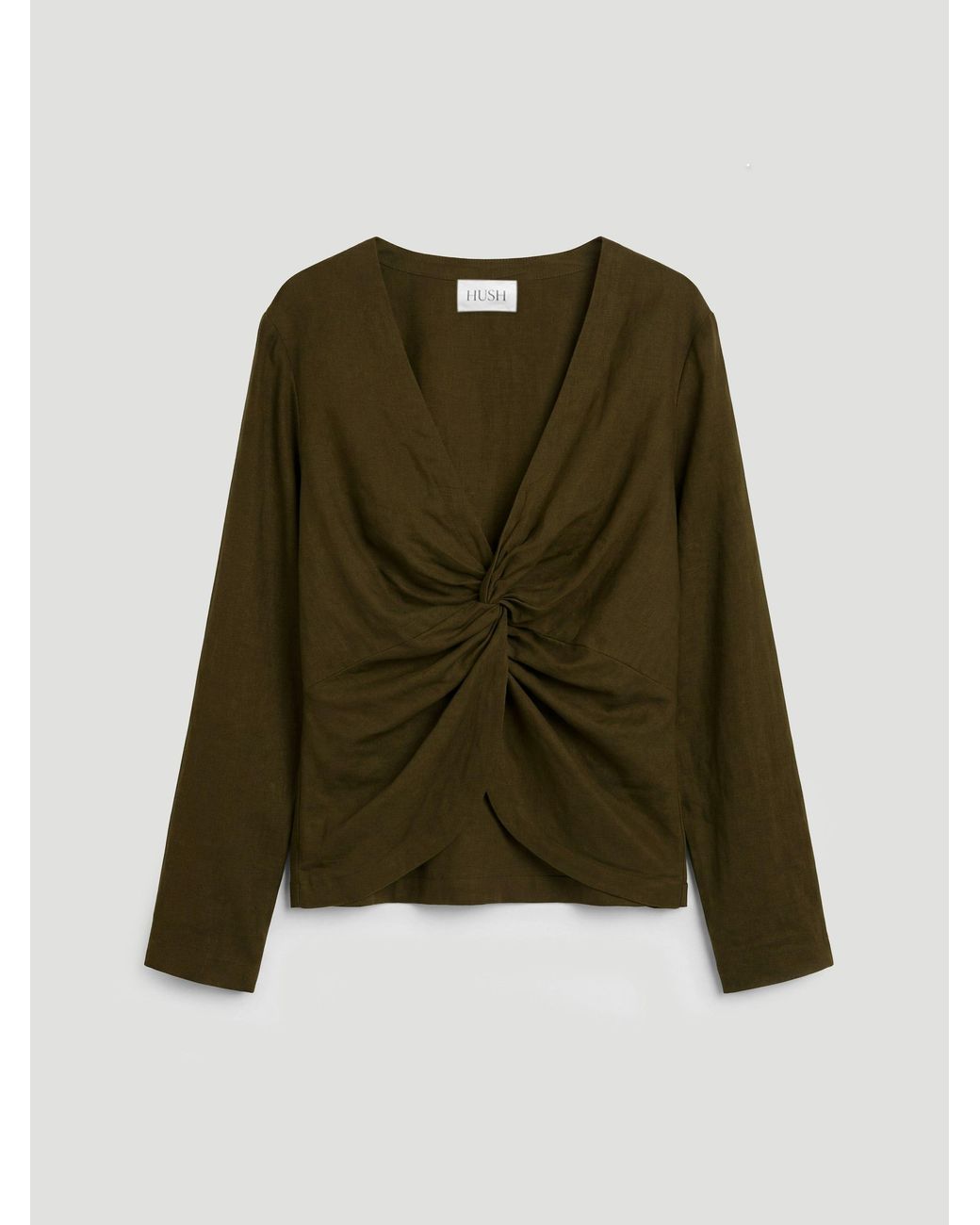 Hush Green Linen Blend Bronte Twist Front Top