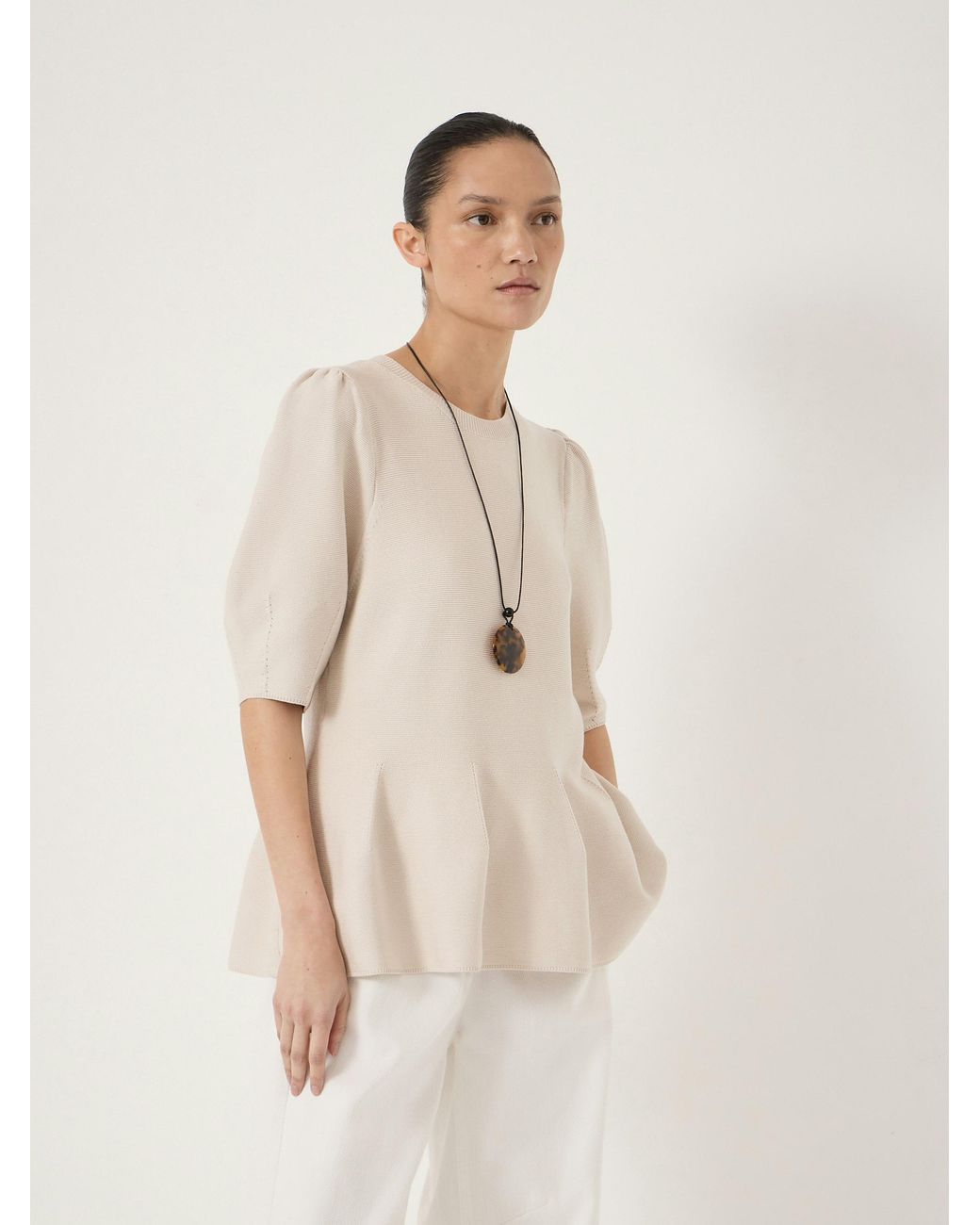 Hush Natural Peplum Short Sleeve Top With Wool