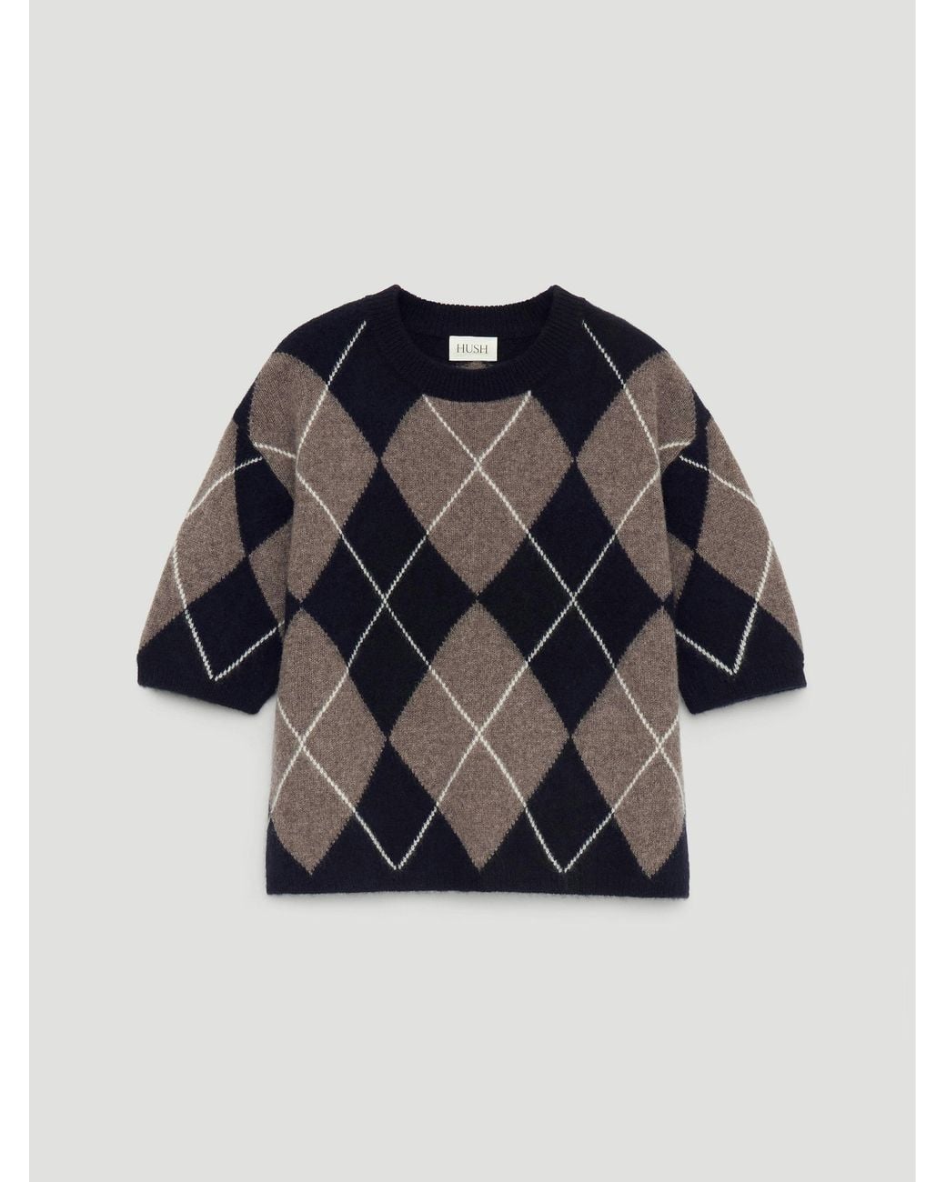 Hush Black Arlena Brushed Wool Argyle Tee