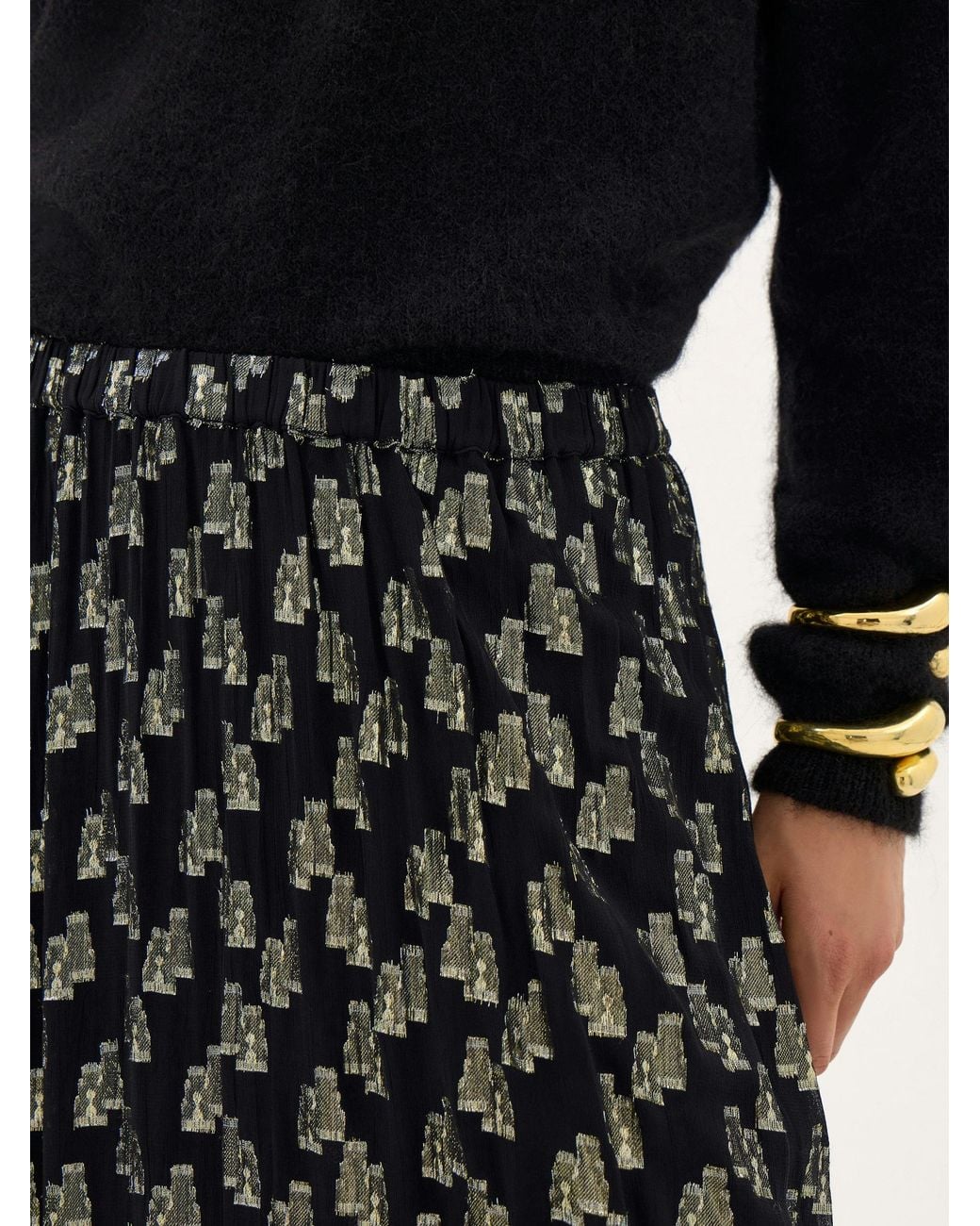 Hush White Ivy Flock Pleated Midi Skirt