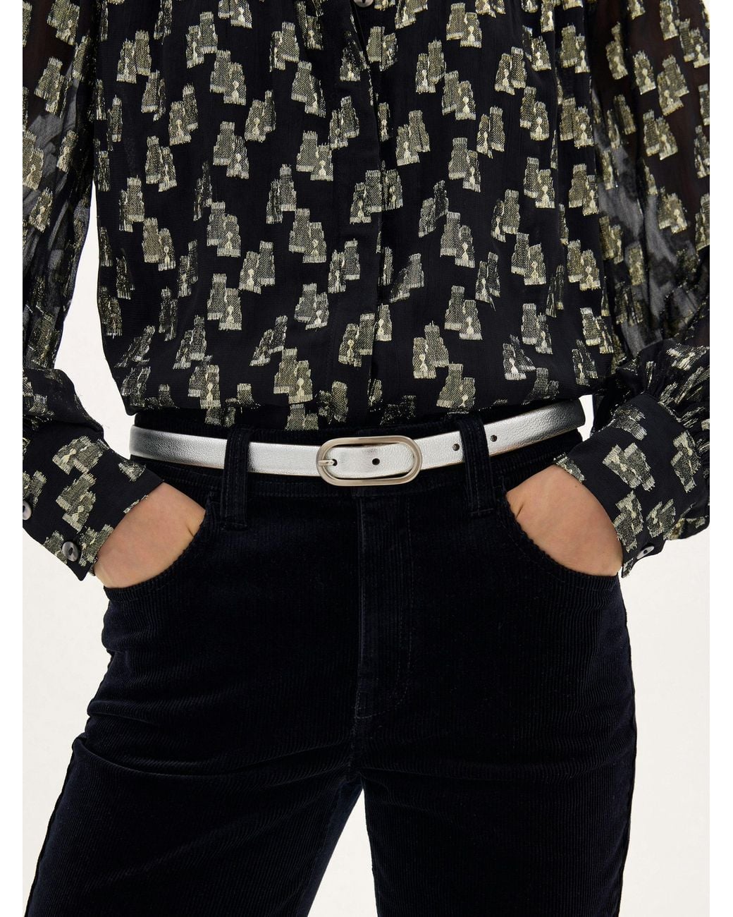 Hush Black Stella Slim Oval Buckle Leather Belt
