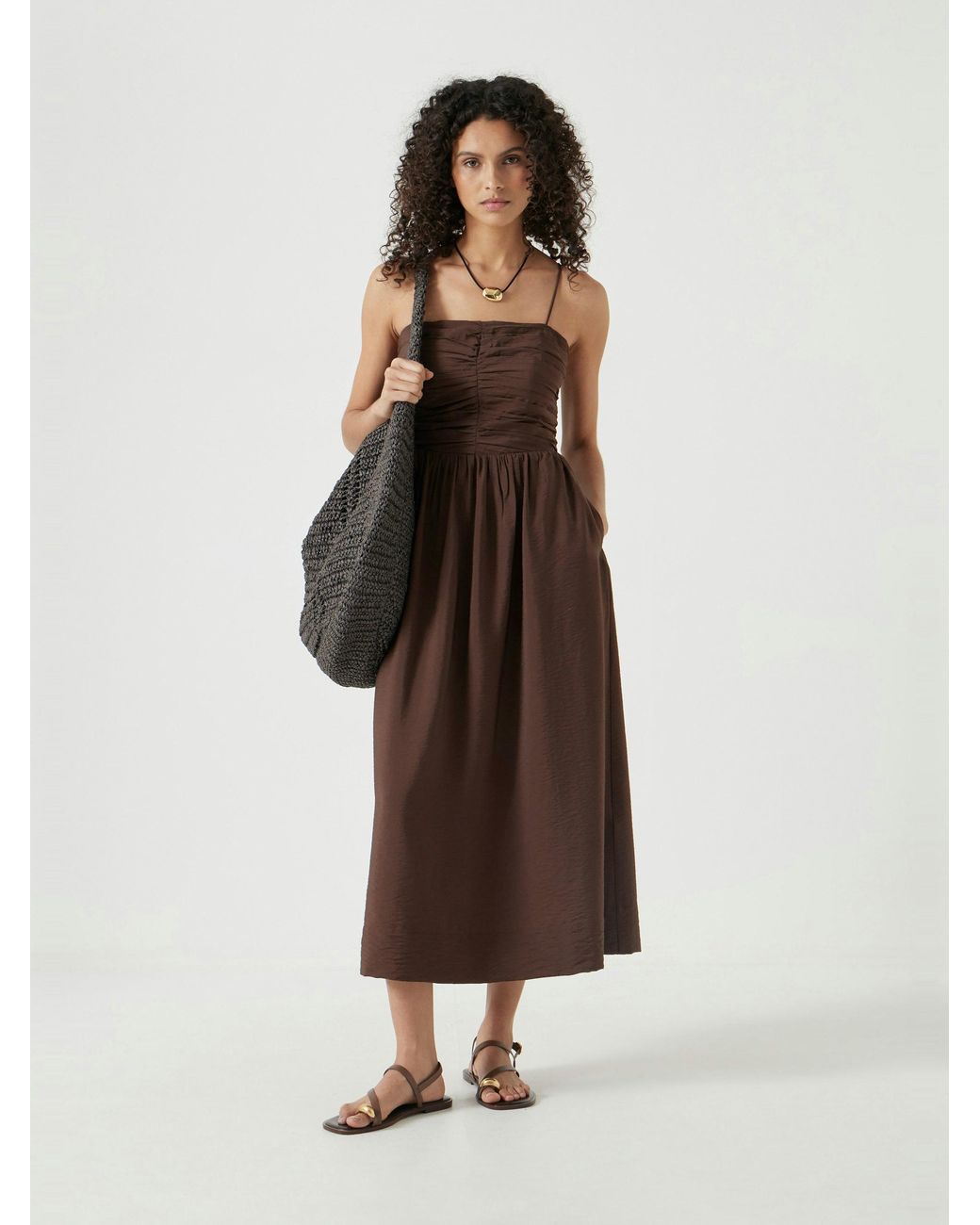 Hush Multicolor Air Flow Strappy Gathered Midi Dress