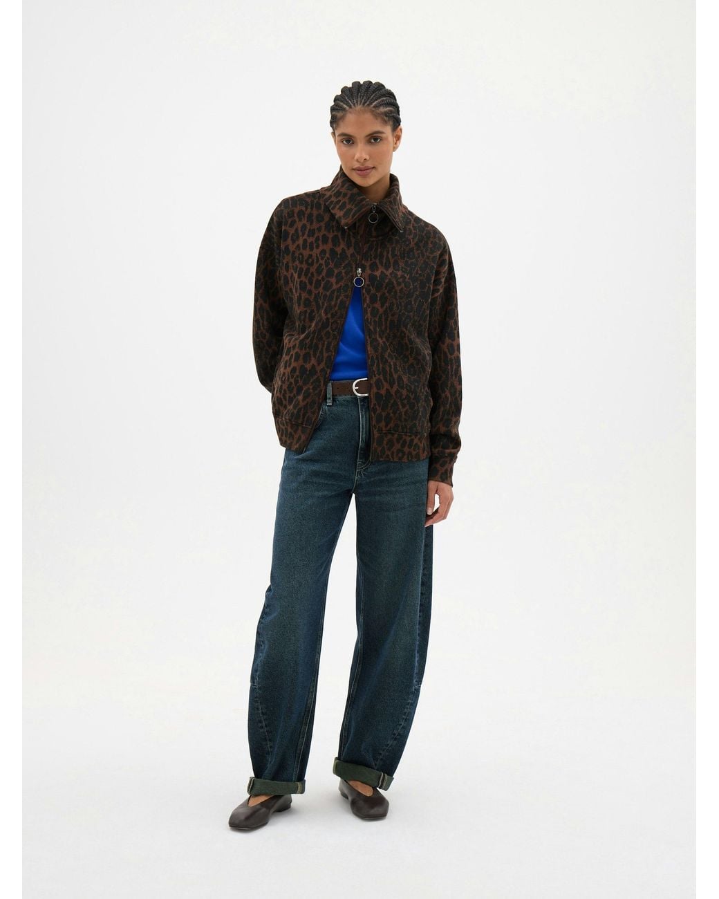 Hush Black Leopard Print Funnel Neck Double Zip Sweatshirt