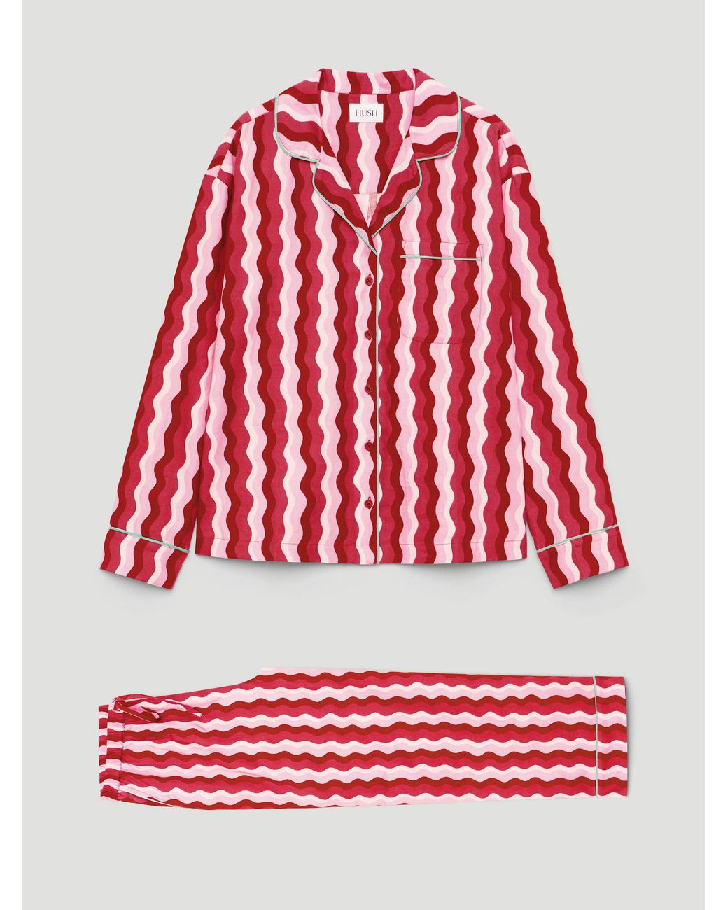 Hush Red Lois Brushed Cotton Revere Collar Pyjamas + Eye Mask