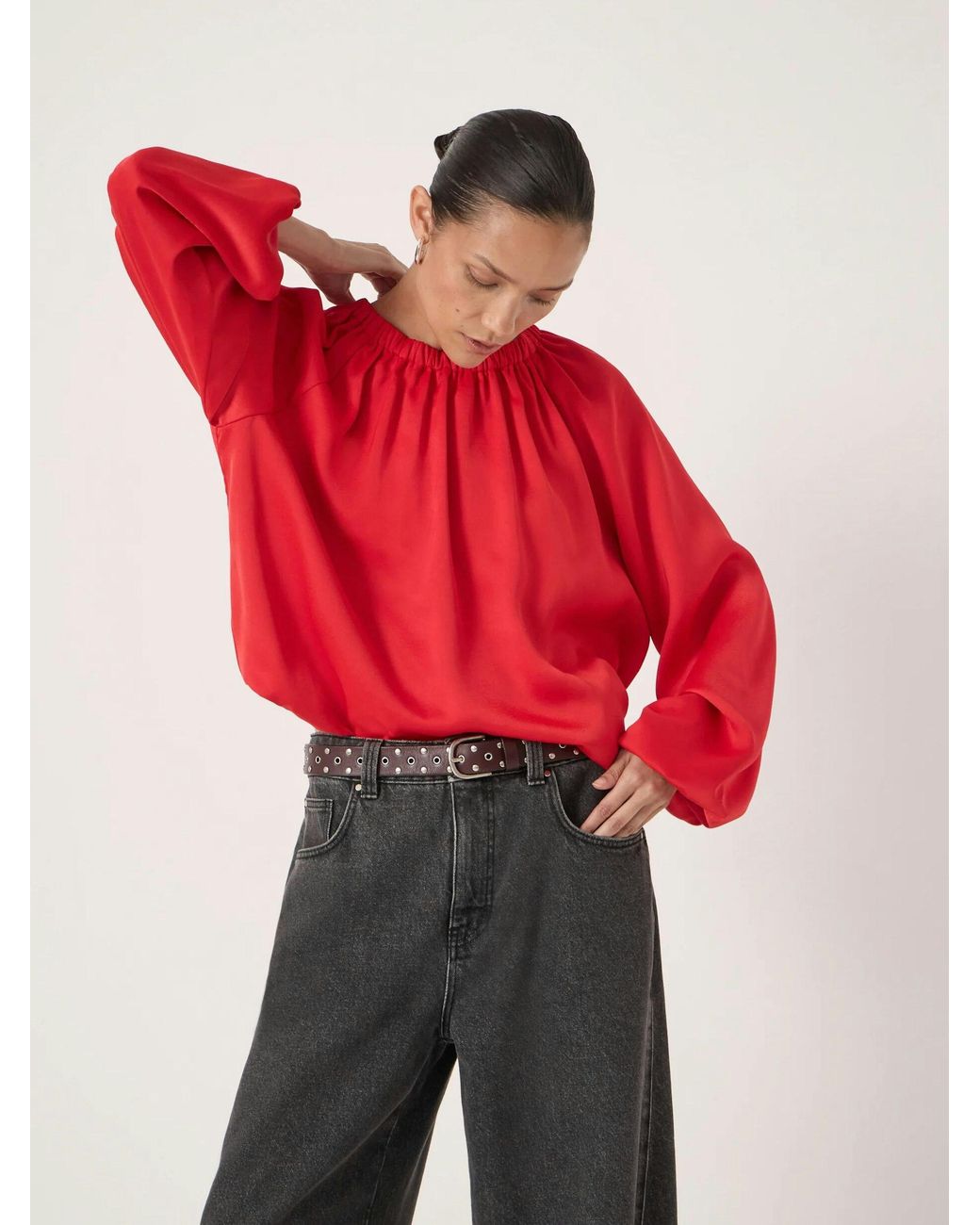 Hush Red Satin Bubble Hem Top