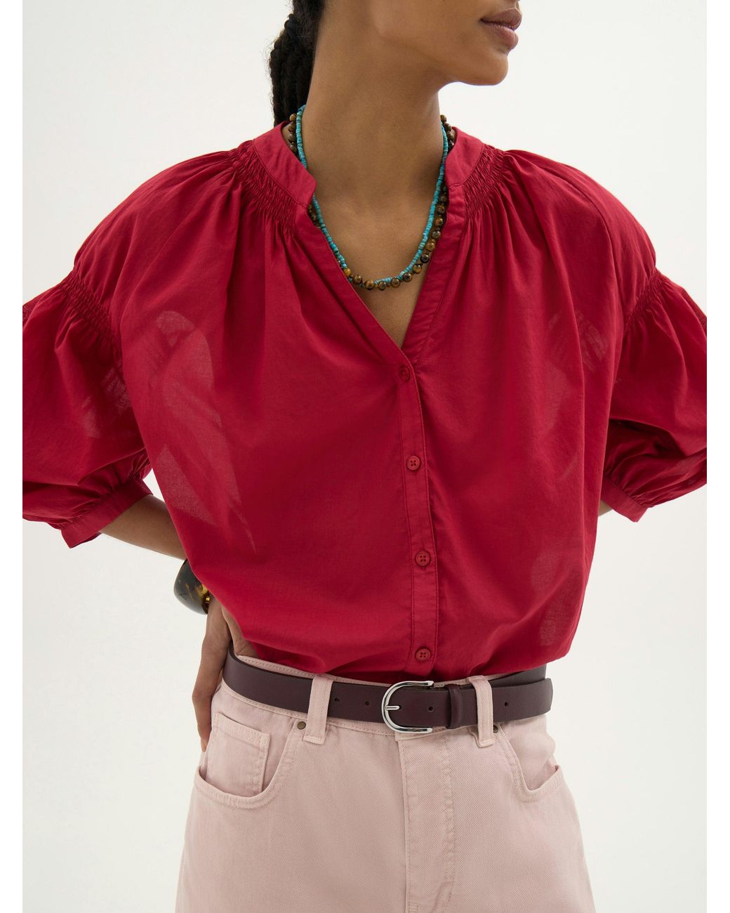 Hush Mila Gathered Sleeve Cotton Voile Blouse
