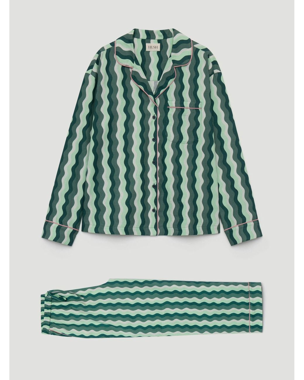 Hush Green Lois Brushed Cotton Revere Collar Pyjamas + Eye Mask