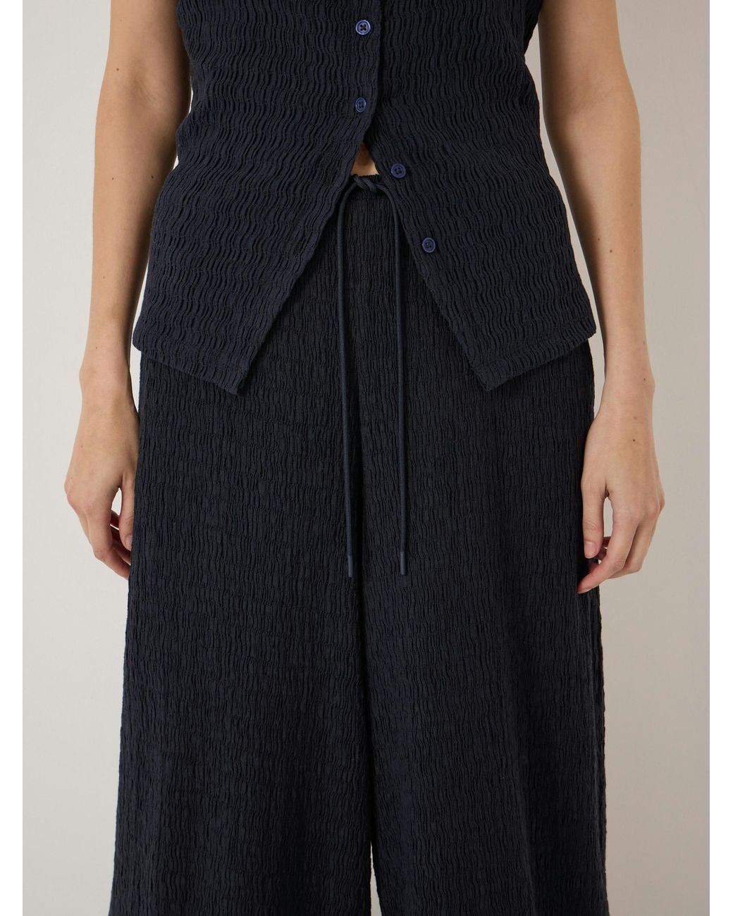 Hush Blue Aria Textured Jersey Wide Leg Trousers