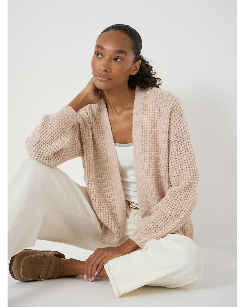 Hush Natural Waffle Stitch Edge To Edge Cardigan