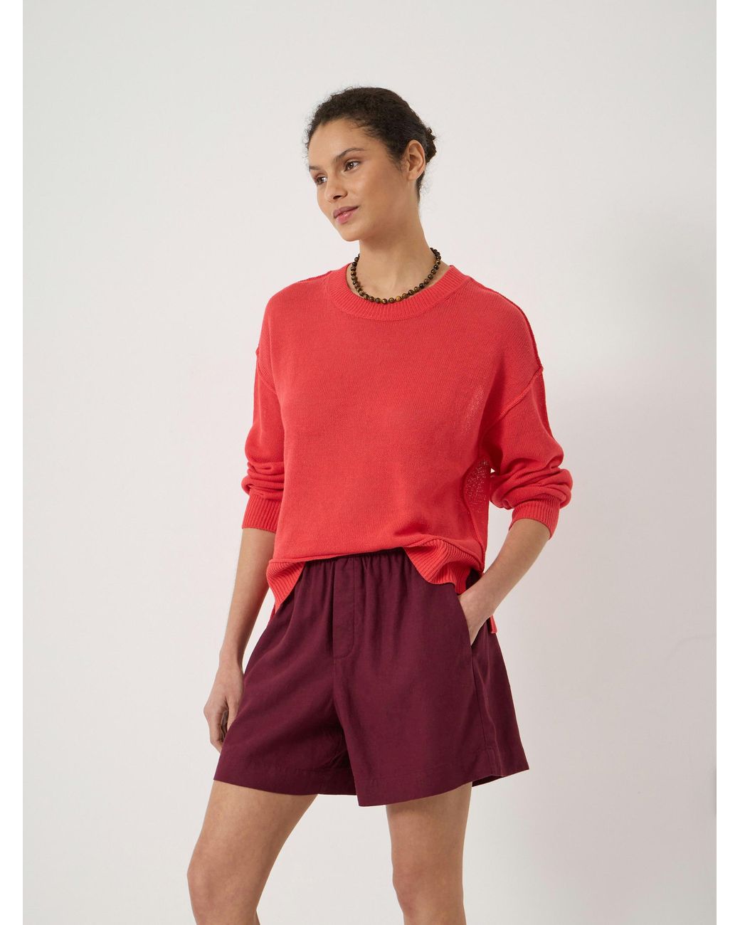Hush Red Cindy Linen Blend Crew Neck Jumper
