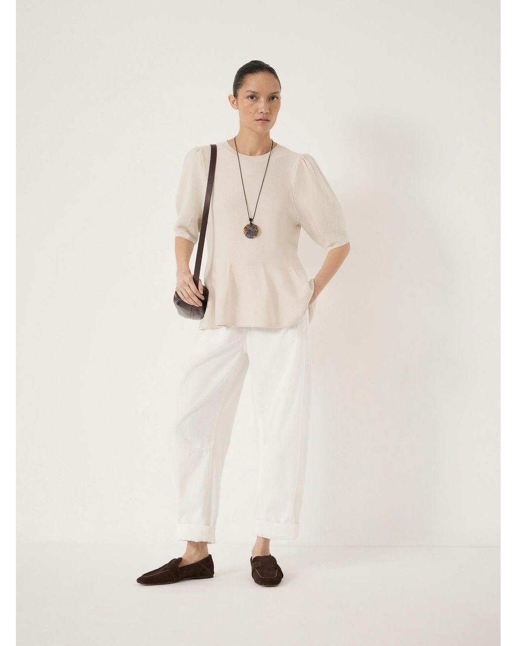 Hush Natural Peplum Short Sleeve Top With Wool