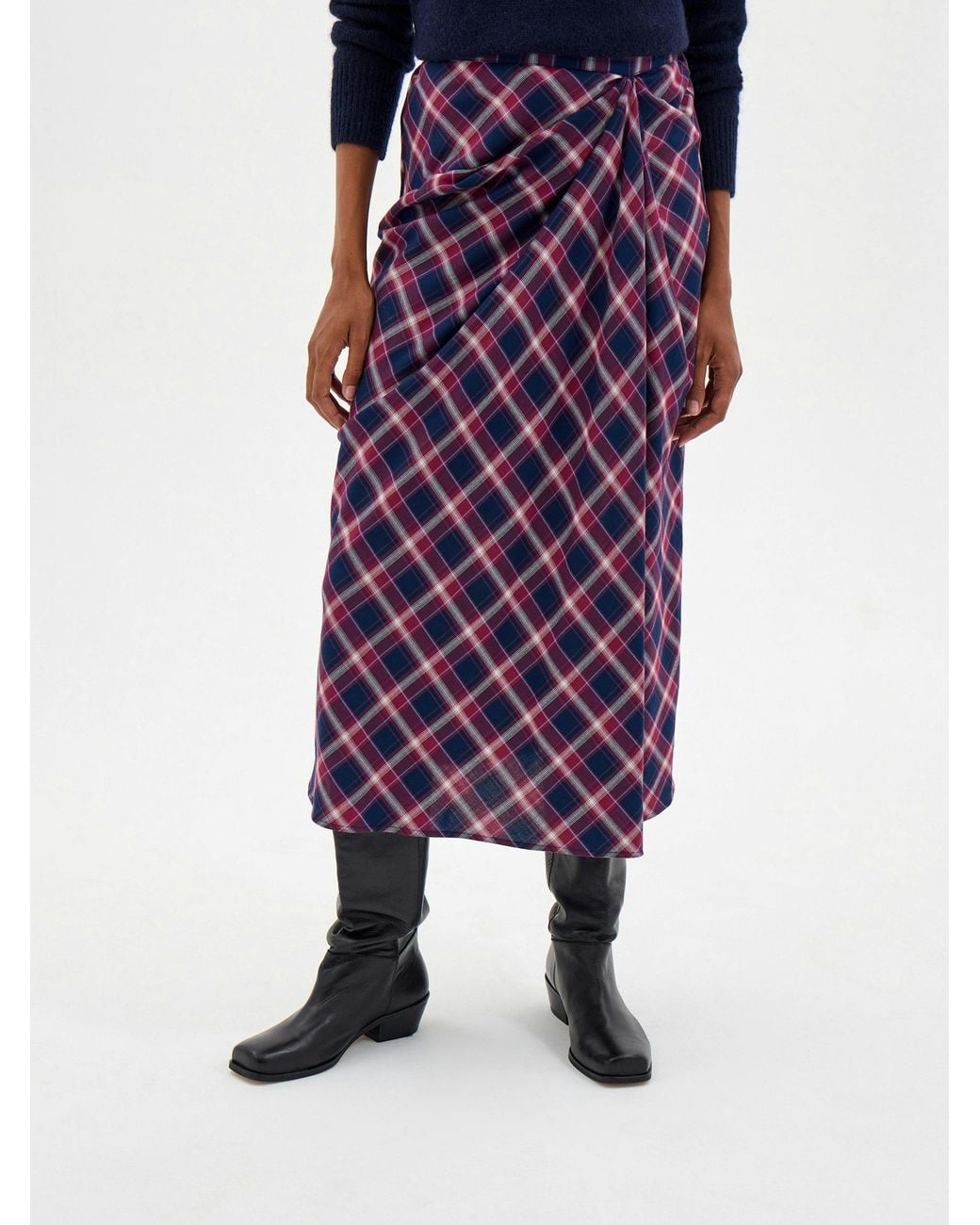 Hush Purple Ardyn Drape Detail Check Midi Skirt