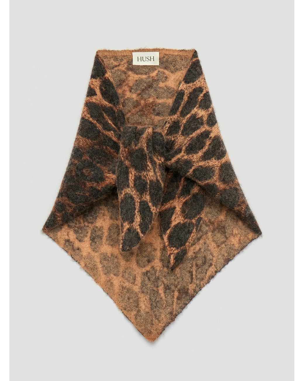 Hush Brown Leopard Wool Blend Triangle Scarf