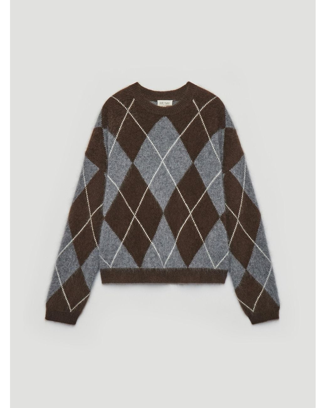 Hush Blue Mossy Brushed Wool Argyle Jumper