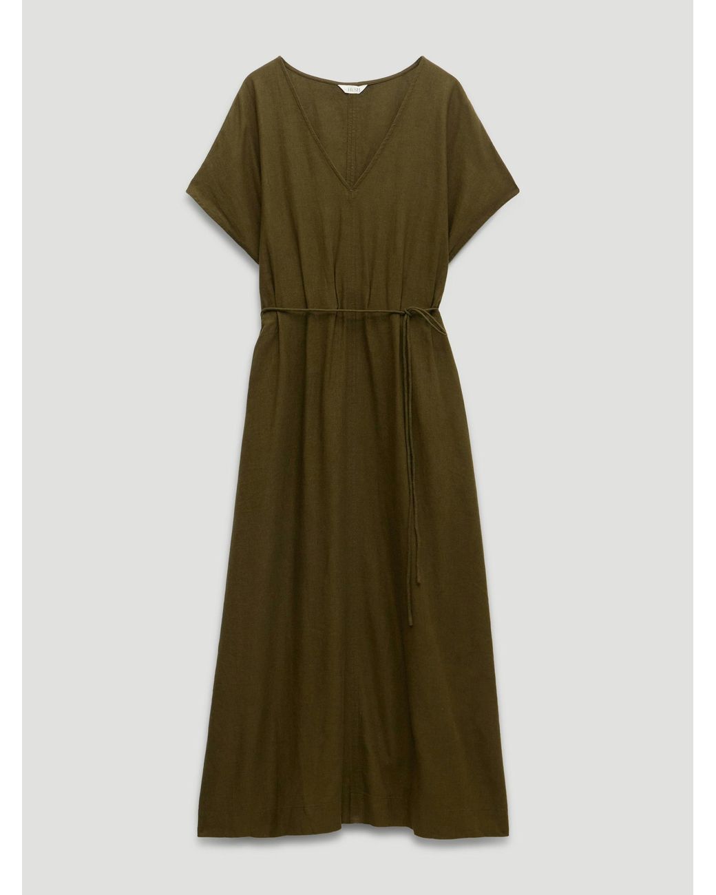 Hush Green Linen Blend Remy Pleated Midi Dress