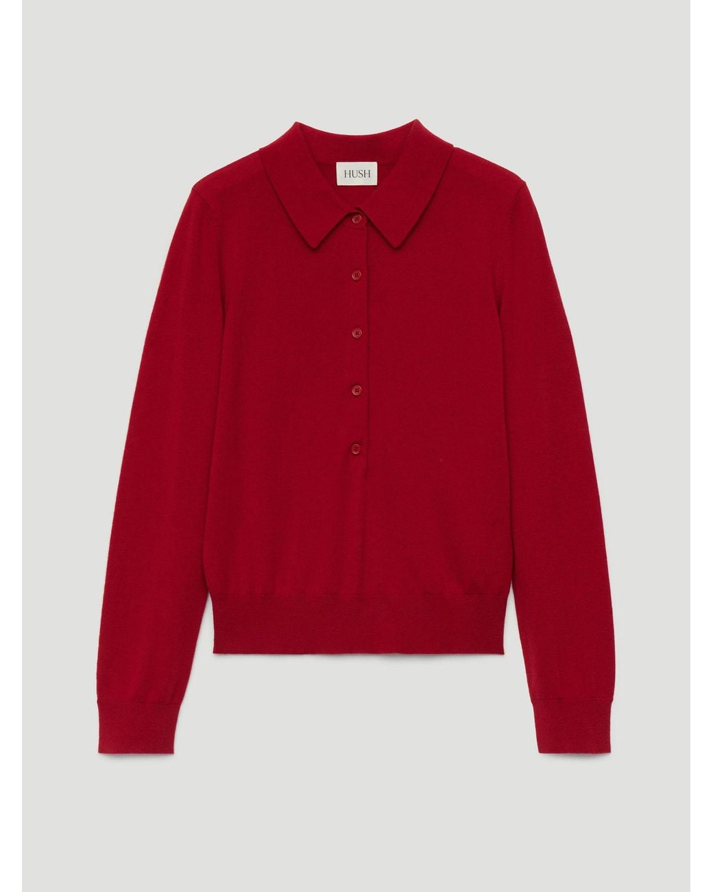Hush Red Merino Long Sleeve Polo Top