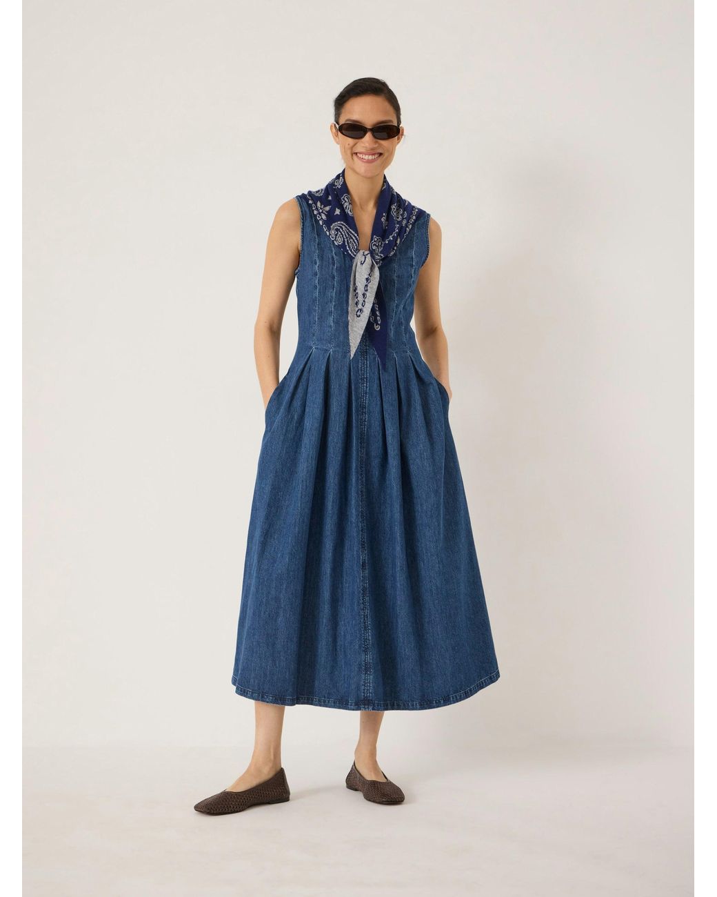 Hush Blue Priya Denim Pleated Midi Dress