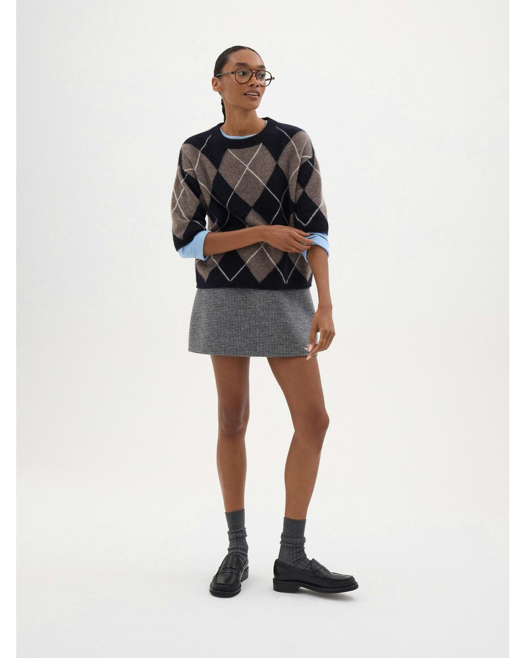 Hush Black Arlena Brushed Wool Argyle Tee