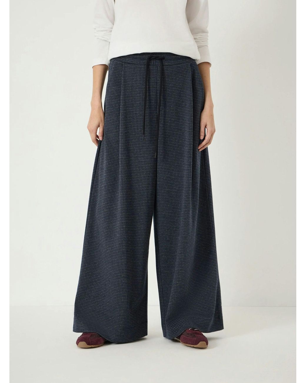 Hush Blue Taylor Check Wide Leg Jersey Trousers