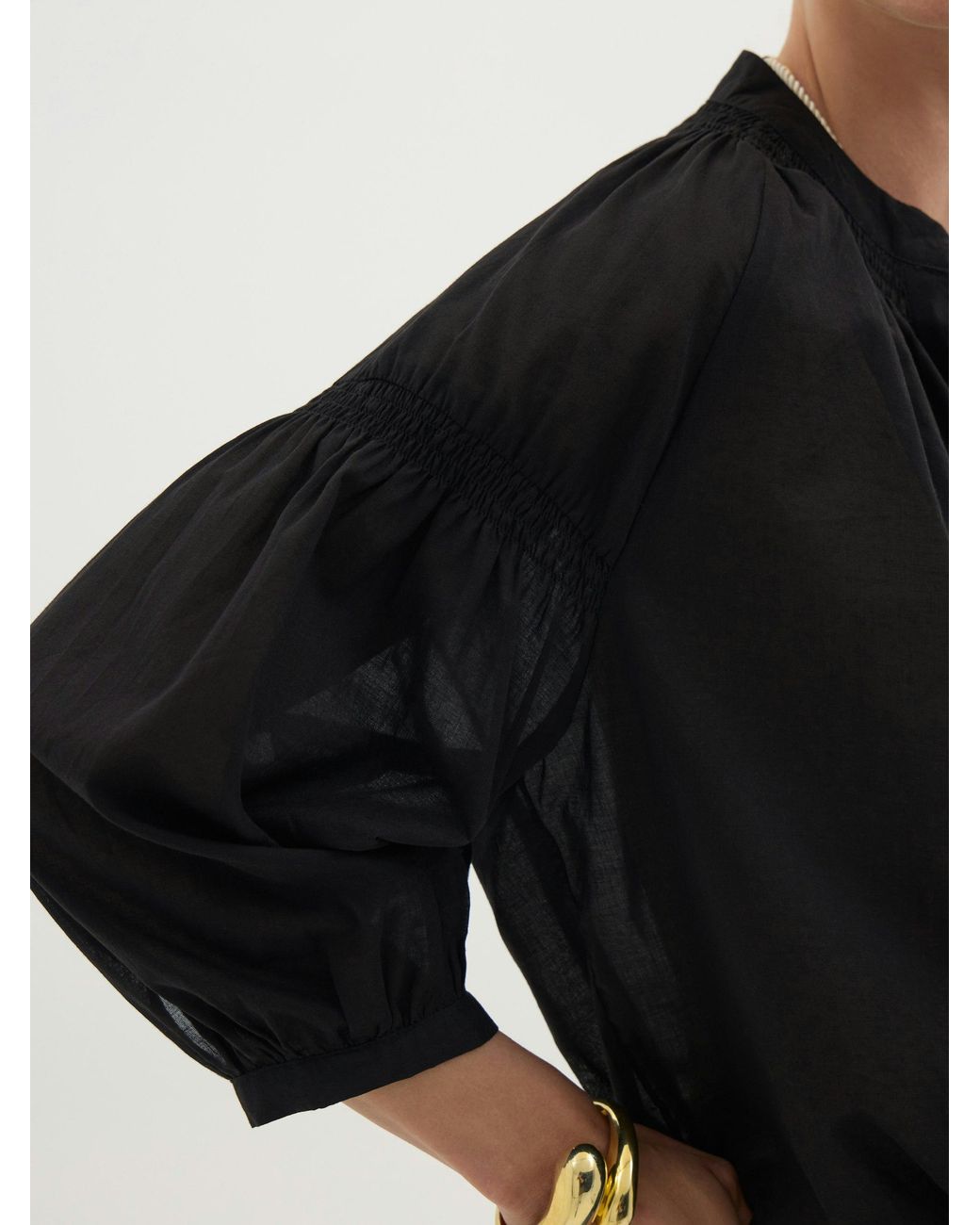 Hush Black Mila Gathered Sleeve Cotton Voile Blouse