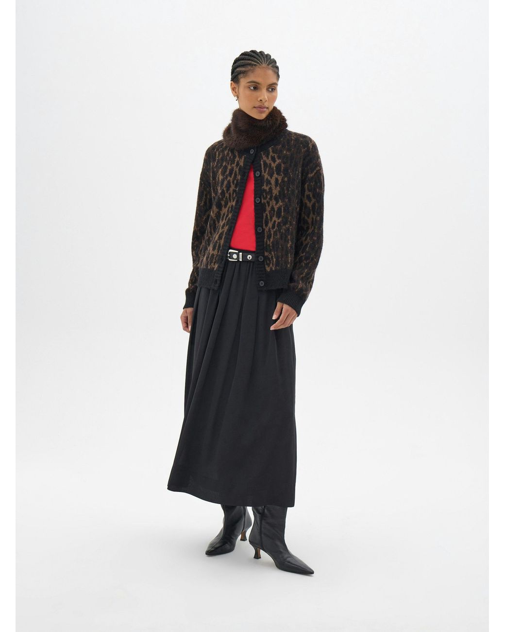 Hush Black Crew Neck Animal Jacquard Cardigan With Mohair