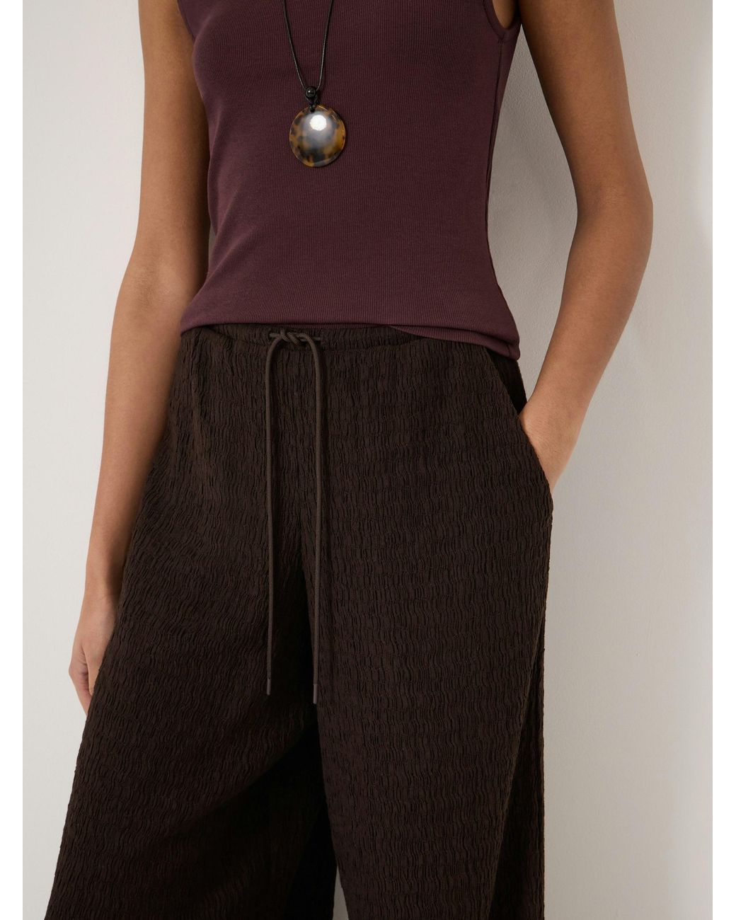 Hush Natural Aria Textured Jersey Wide Leg Trousers