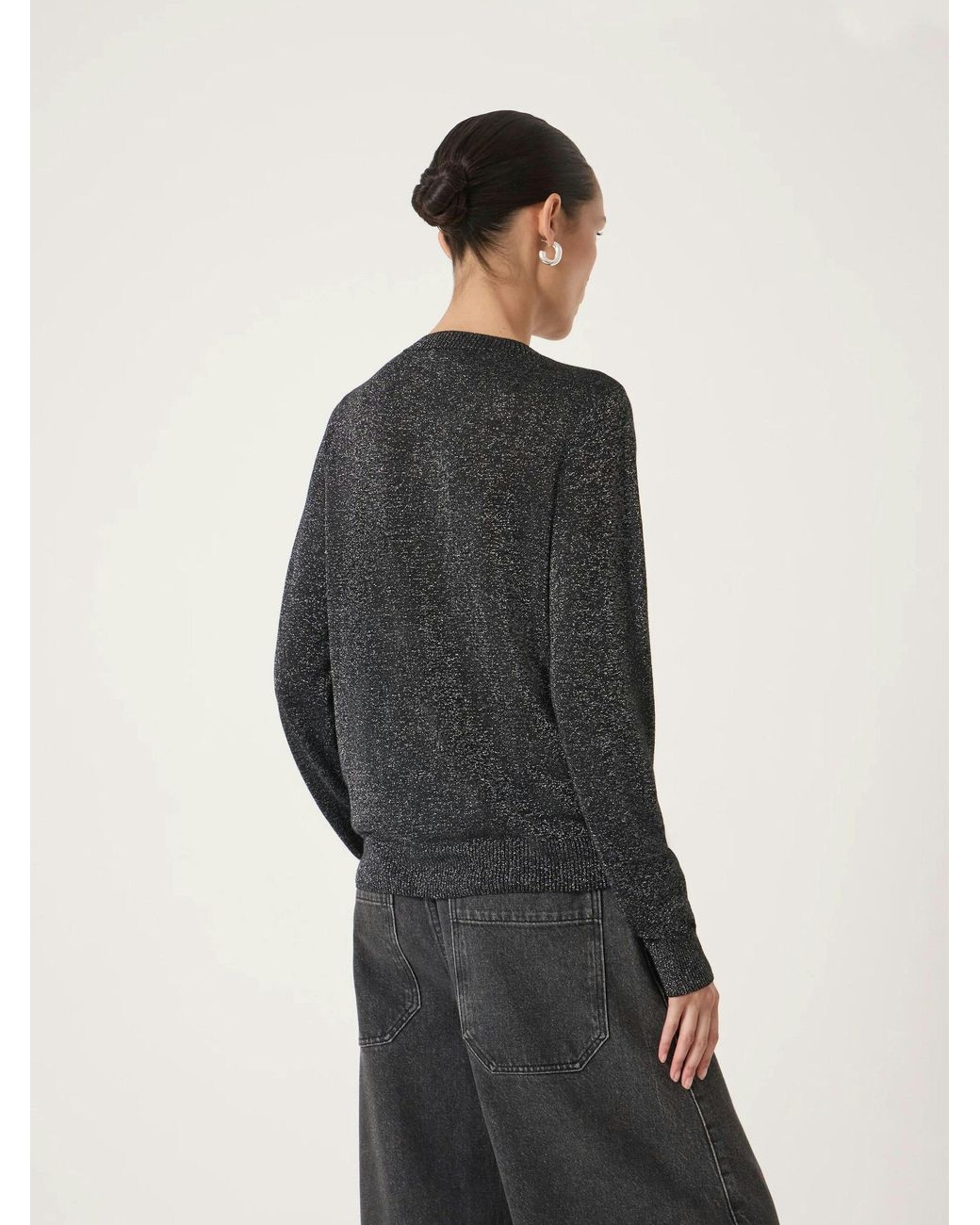 Hush White Crew Neck Slim Fit Metallic Cardigan
