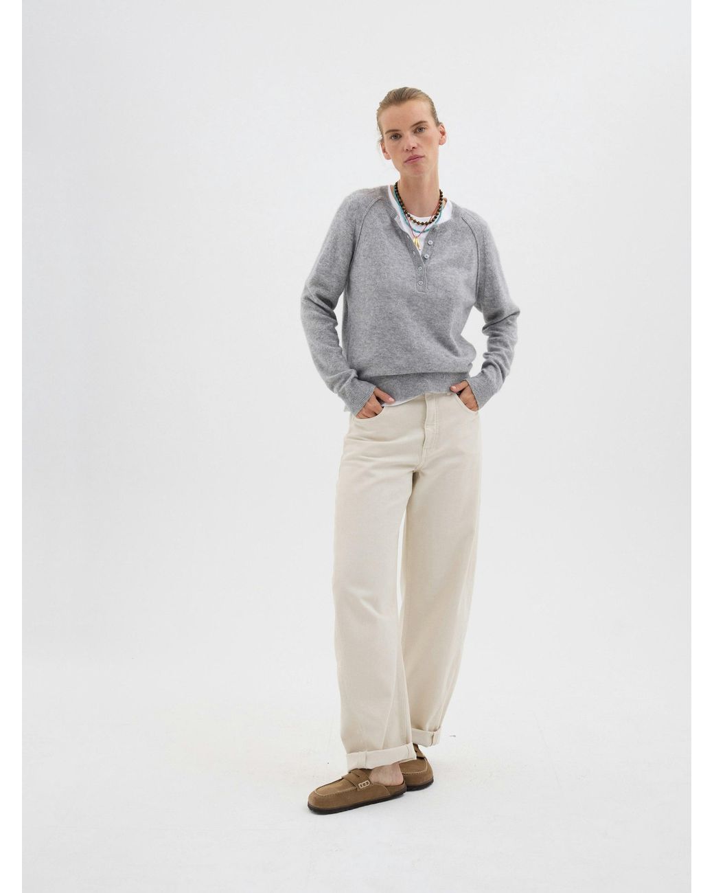 Hush Gray Farah Cashmere Henley Jumper
