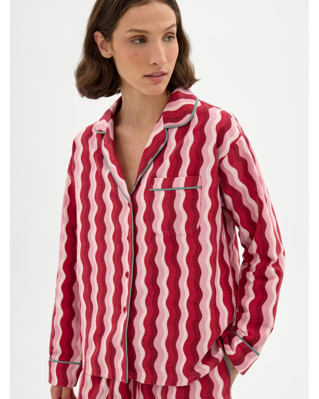 Hush Red Lois Brushed Cotton Revere Collar Pyjamas + Eye Mask