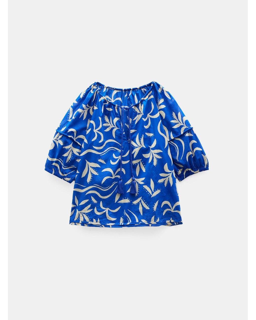 Hush Blue Printed Cotton Balloon Sleeve Blouse