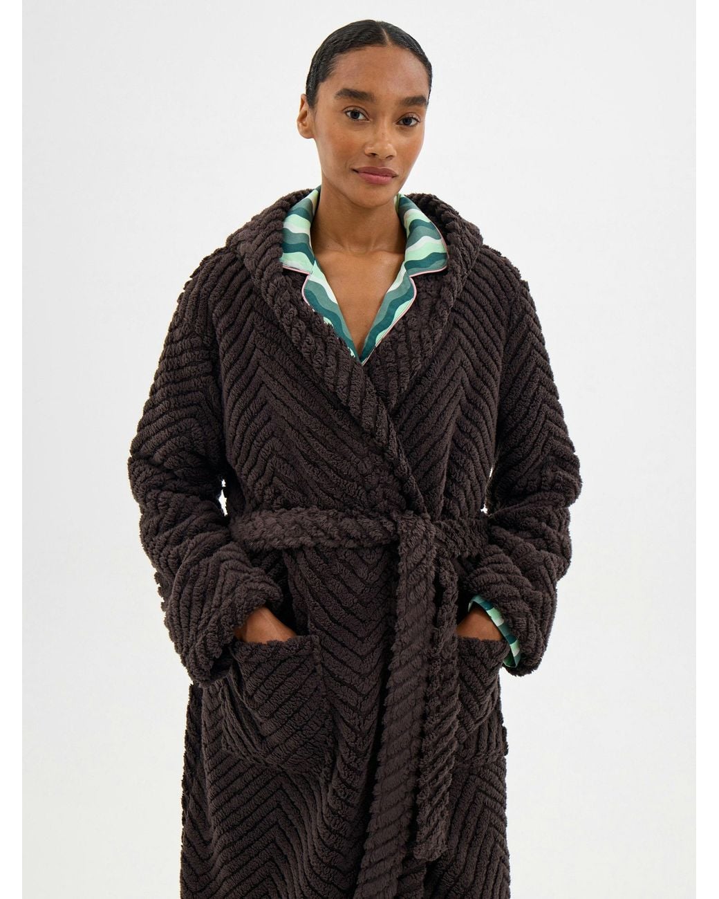 Hush Brown Penelope Hooded Textured Dressing Gown