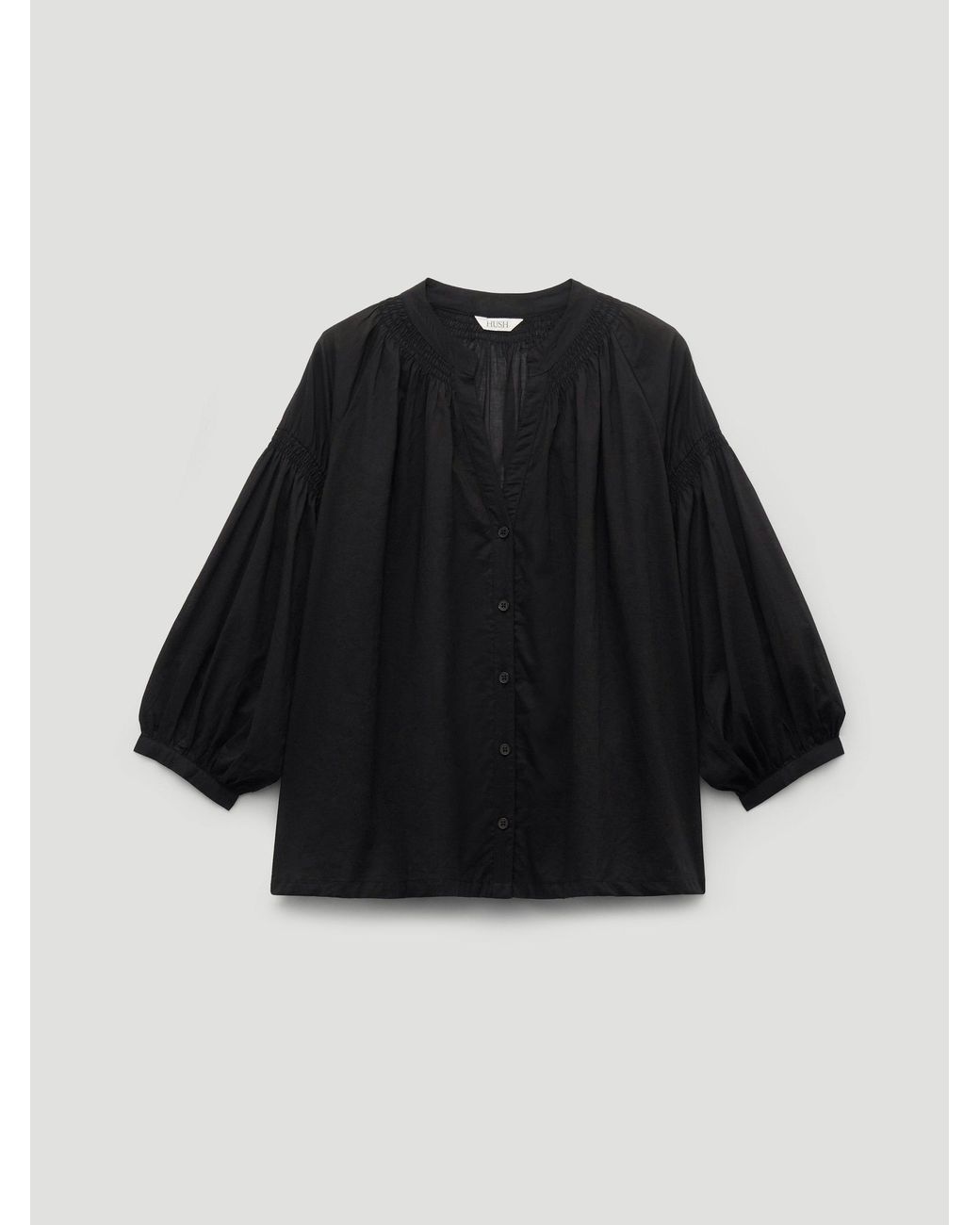 Hush Black Mila Gathered Sleeve Cotton Voile Blouse