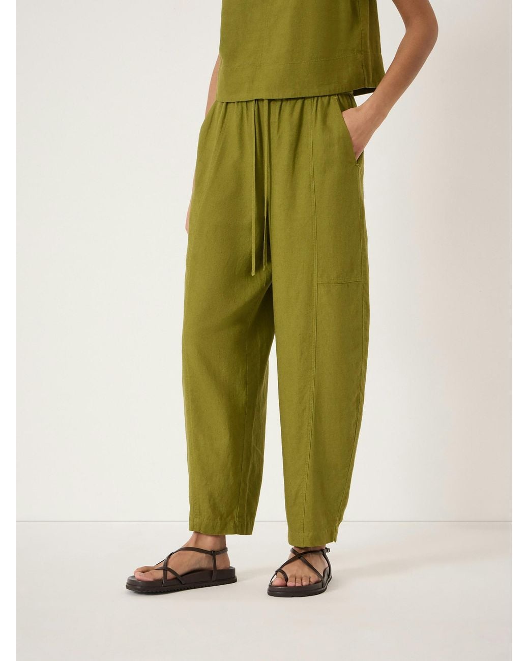 Hush Green Tovi Linen Blend Barrel Leg Trousers