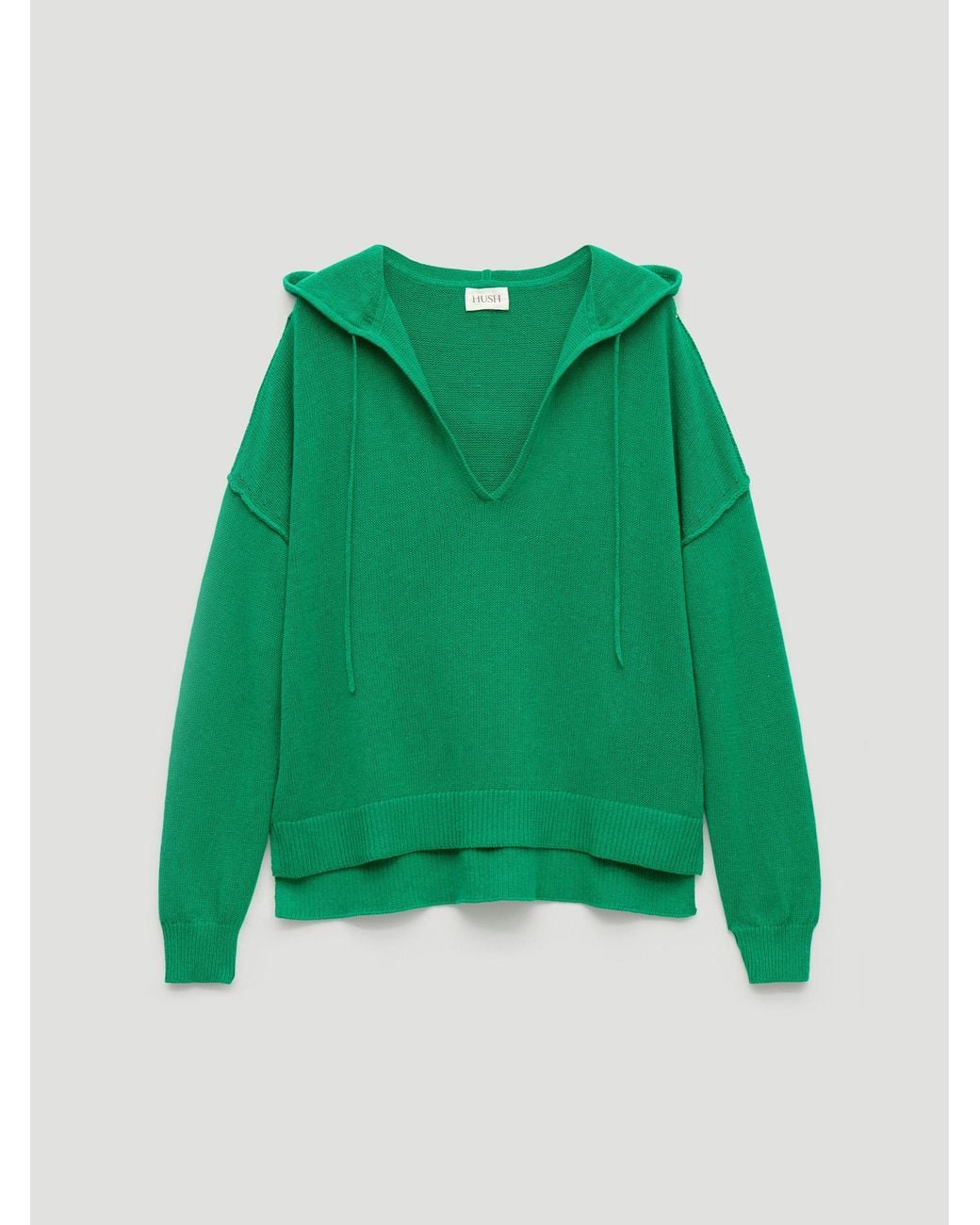 Hush Green Cara Linen Blend V Neck Hoodie