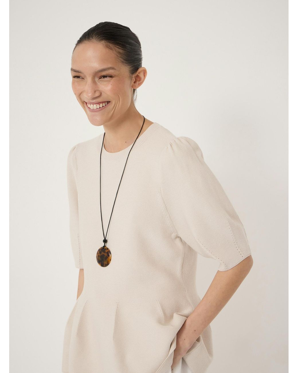 Hush Natural Peplum Short Sleeve Top With Wool