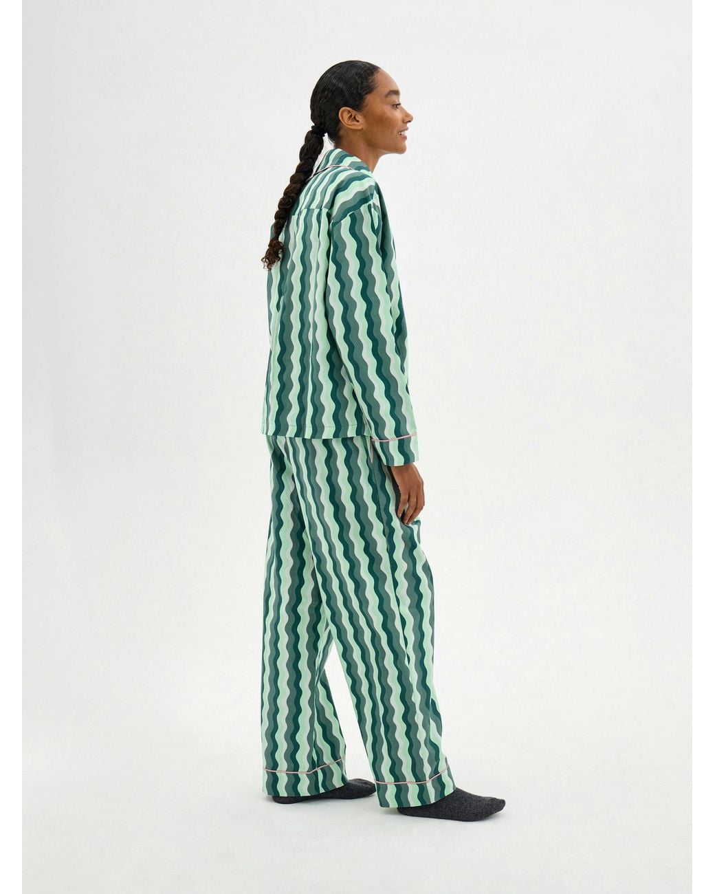 Hush Green Lois Brushed Cotton Revere Collar Pyjamas + Eye Mask