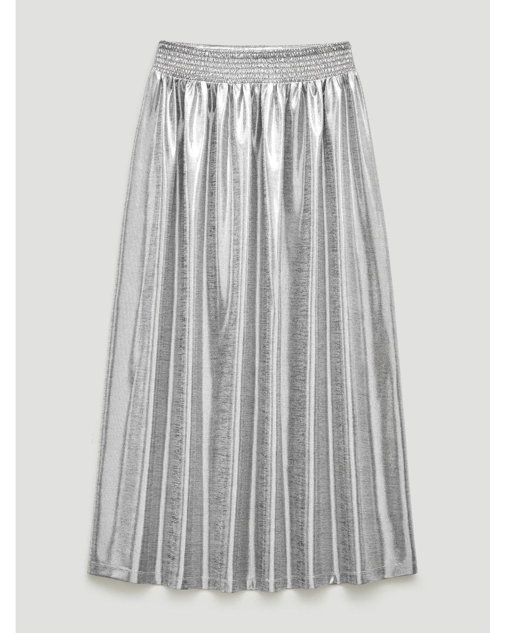 Hush White Metallic Shirred Waistband Jersey Midi Skirt